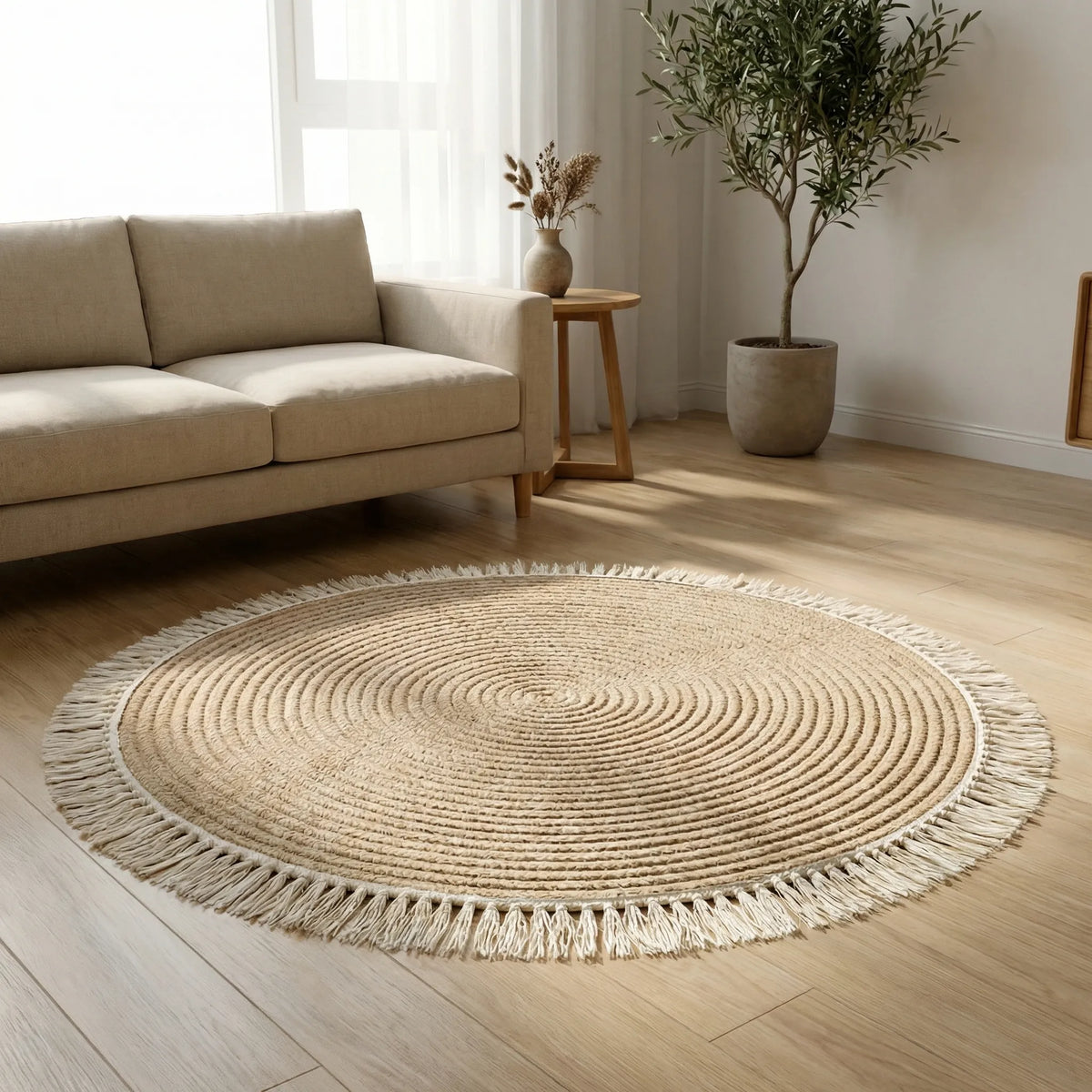 Round Braided Rug with Fringe