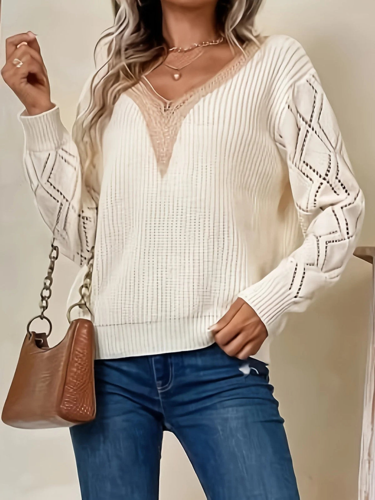 Image of Roxanne | Women's V-Neck Knit Sweater