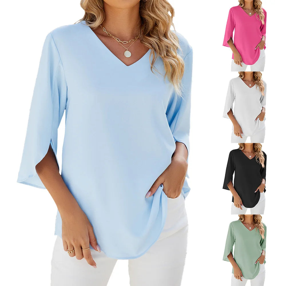 Image of Samantha | Women's V-Neck Flowy Blouse