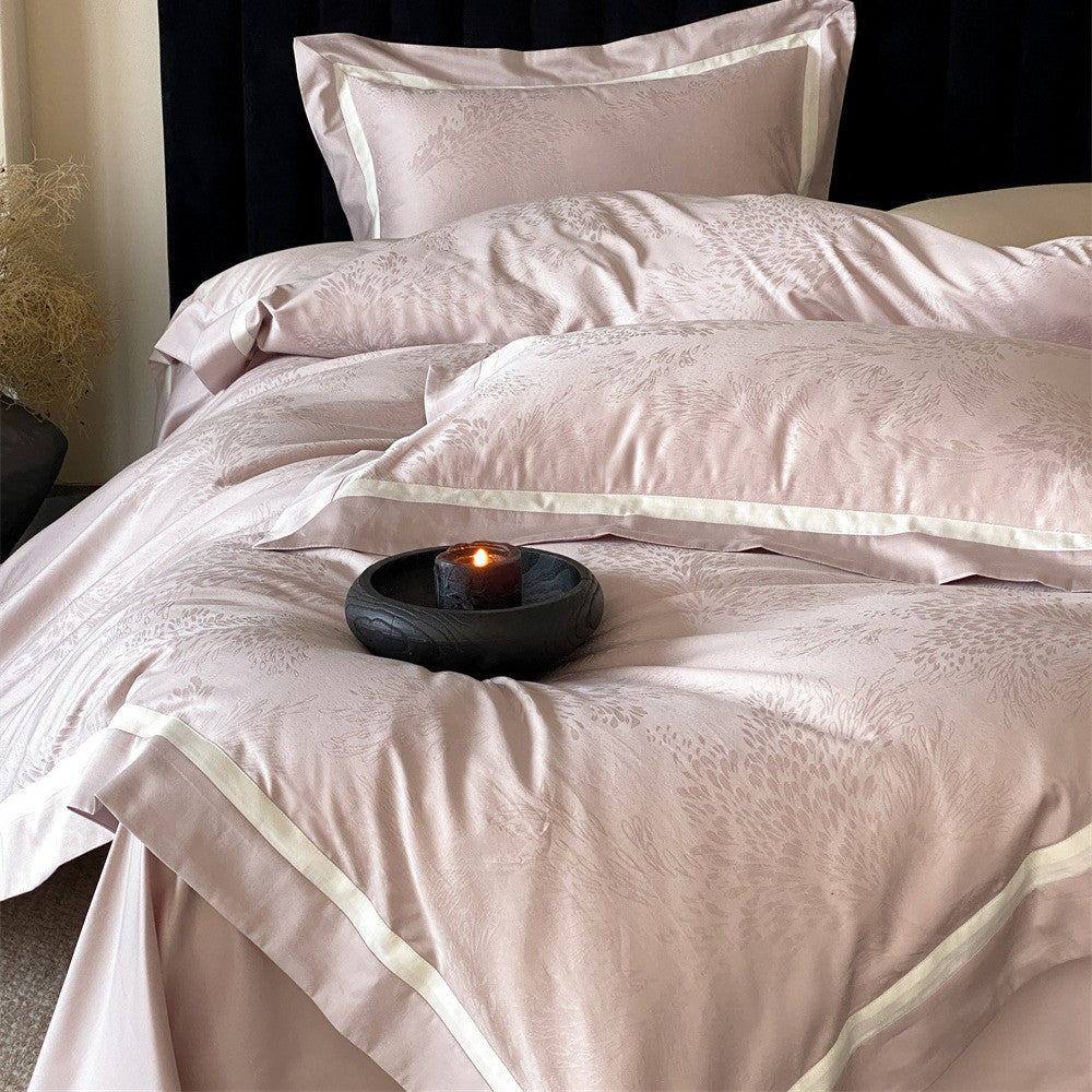Satin Bedding Set with Jacquard Pattern and Fine Hem