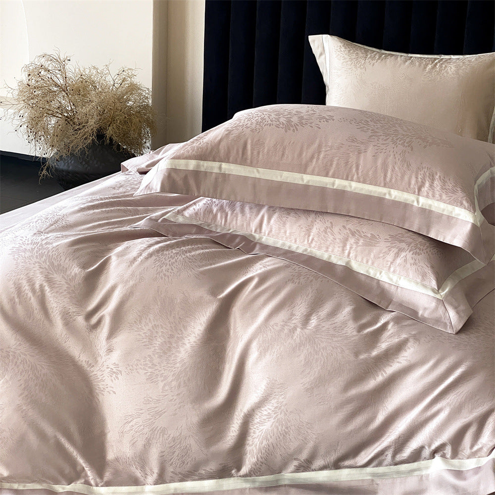 Satin Bedding Set with Jacquard Pattern and Fine Hem