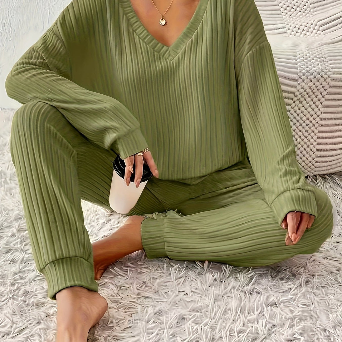 Image of Scarlett | Women's Long Sleeve V-Neck Loungewear Set