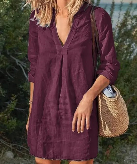 Image of Shelby | Women's V-Neck Long Sleeve Mini Dress