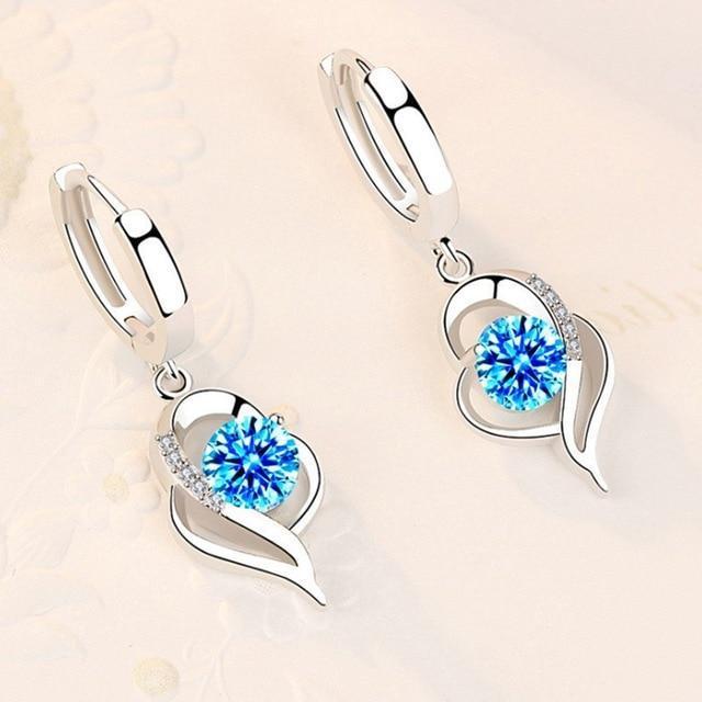 Silver Earrings with Inlaid Zirconia Flowers