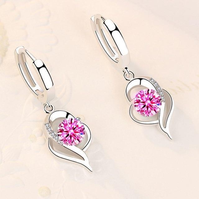 Silver Earrings with Inlaid Zirconia Flowers