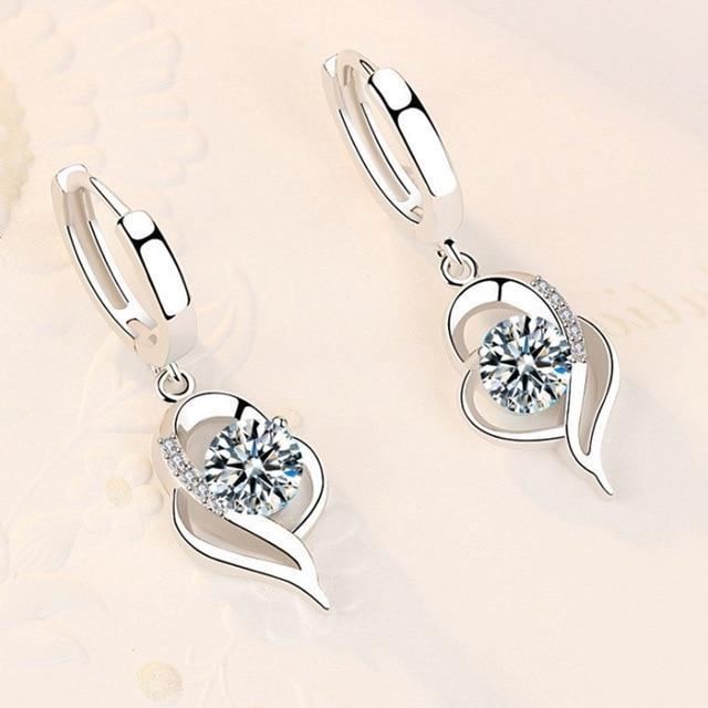 Silver Earrings with Inlaid Zirconia Flowers