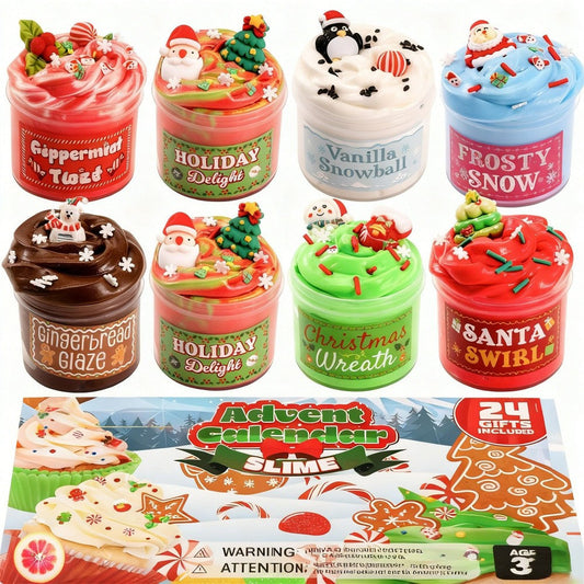 Slime Advent Box with 8 Jars and 16 Add-On Packs of Charms and Sprinkles for Holiday Mixing