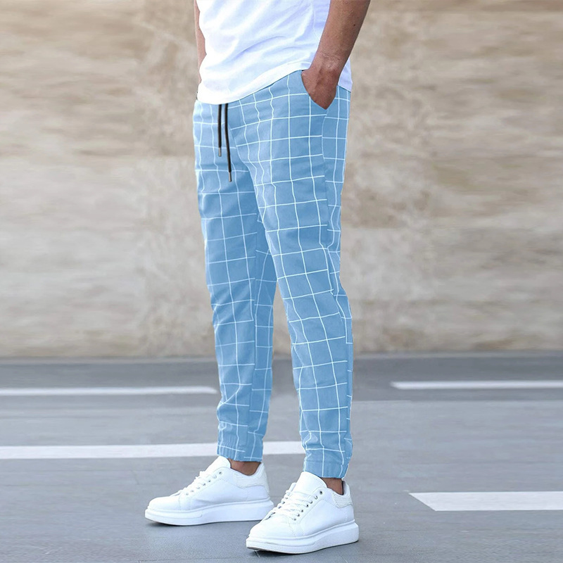 Stretch Plaid Pants with Pockets