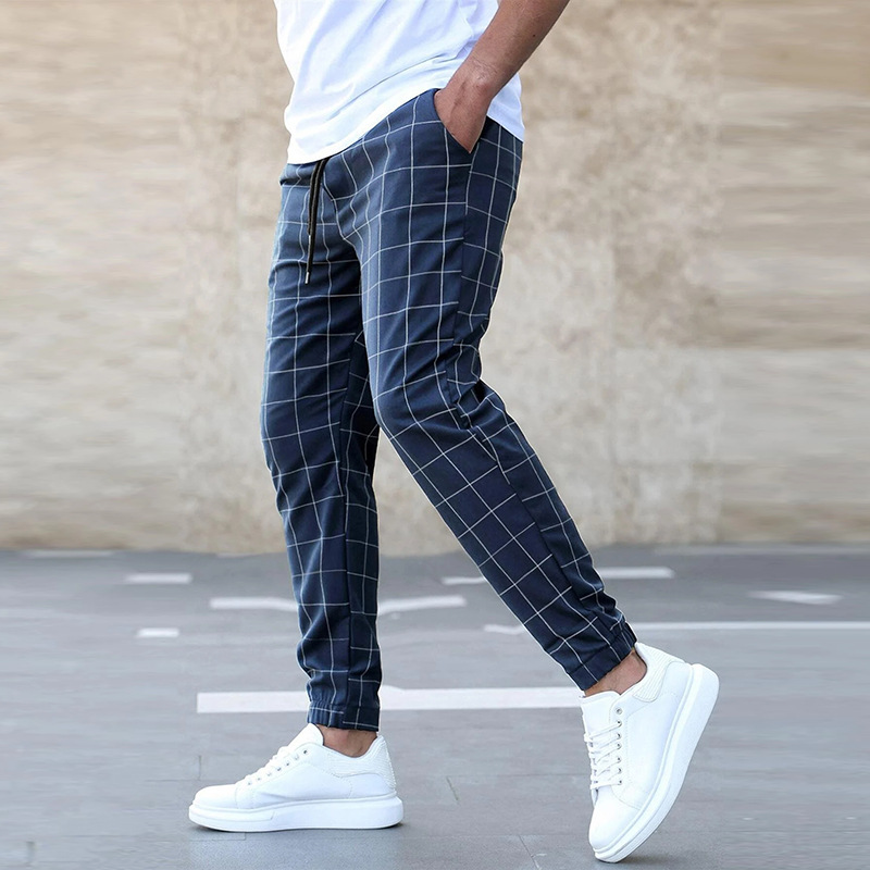 Stretch Plaid Pants with Pockets