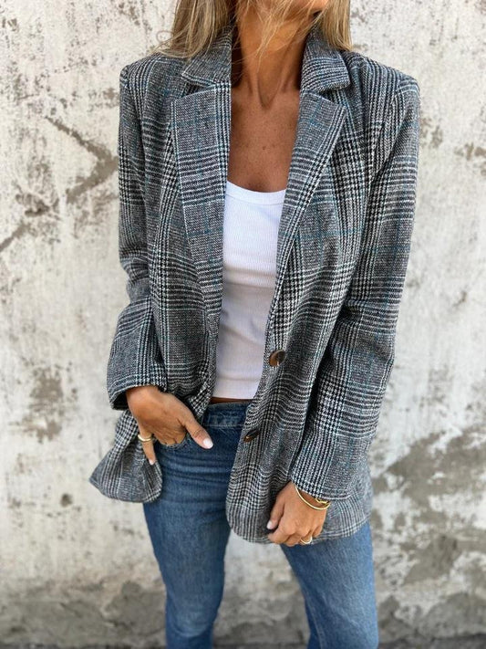Image of Sue | Women's Plaid Long Sleeve Blazer