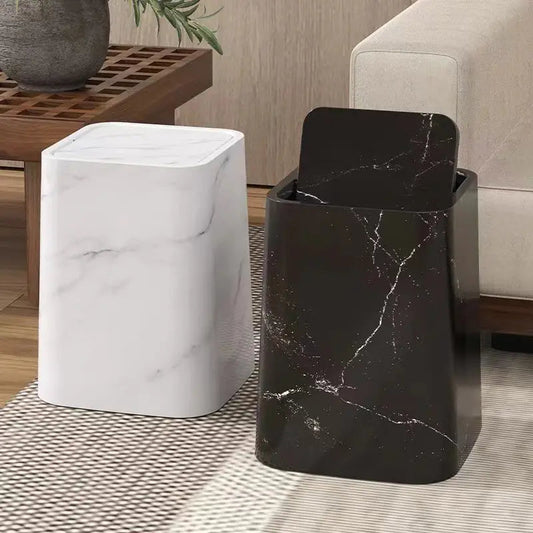 Swing-Lid Trash Can in Marble Design