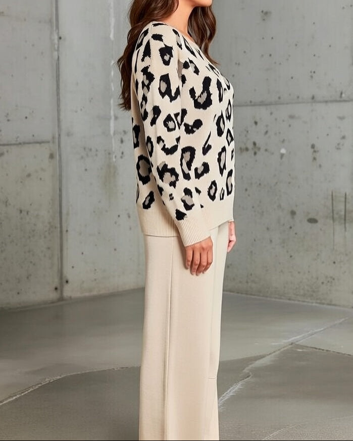 Image of Tabitha | Women's Relaxed Fit Leopard Print Sweater Set