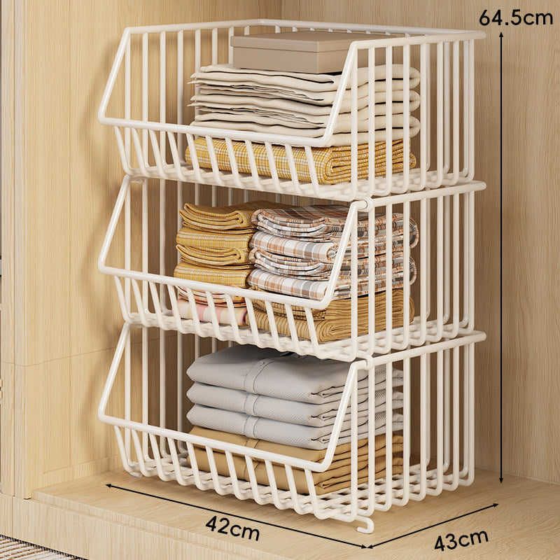 Three-Tier Stackable Wire Closet Basket Organizer