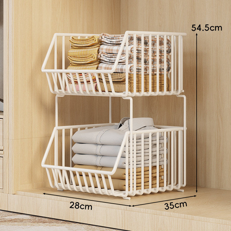 Three-Tier Stackable Wire Closet Basket Organizer
