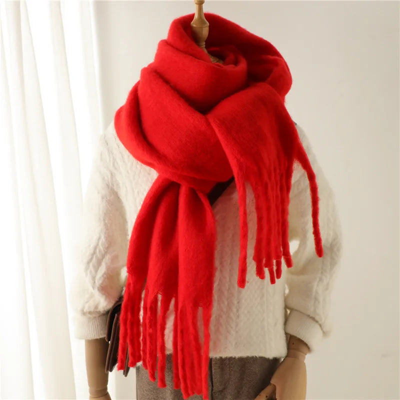 Unisex Luxury Winter Scarf - Thick Blanket Scarf with Long Fringe for Couples - Perfect for Winter