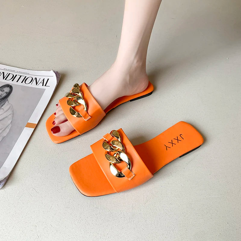 Image of Vanessa | Women's Open Toe Chain Detail Slides
