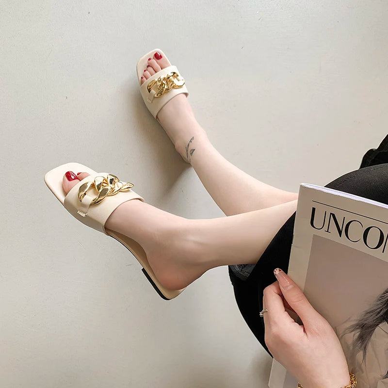 Image of Vanessa | Women's Open Toe Chain Detail Slides