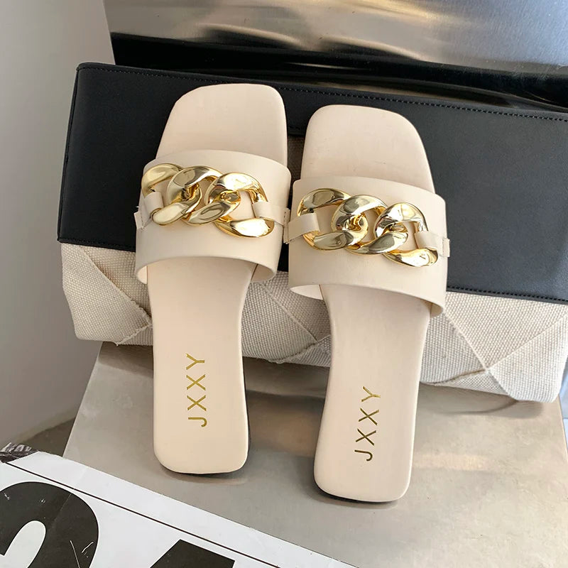 Image of Vanessa | Women's Open Toe Chain Detail Slides