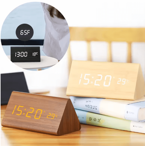 Voice-Controlled LED Wooden Clock - Modern Design