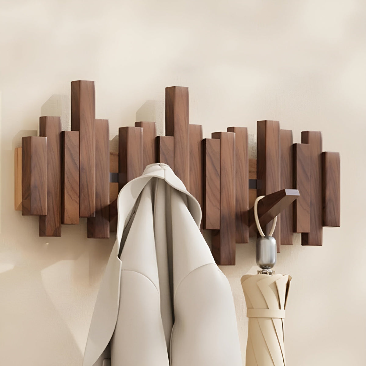 Wall-Mounted Coat Rack with Foldable Piano-Key Hooks