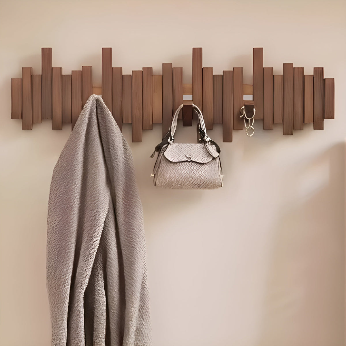 Wall-Mounted Coat Rack with Foldable Piano-Key Hooks
