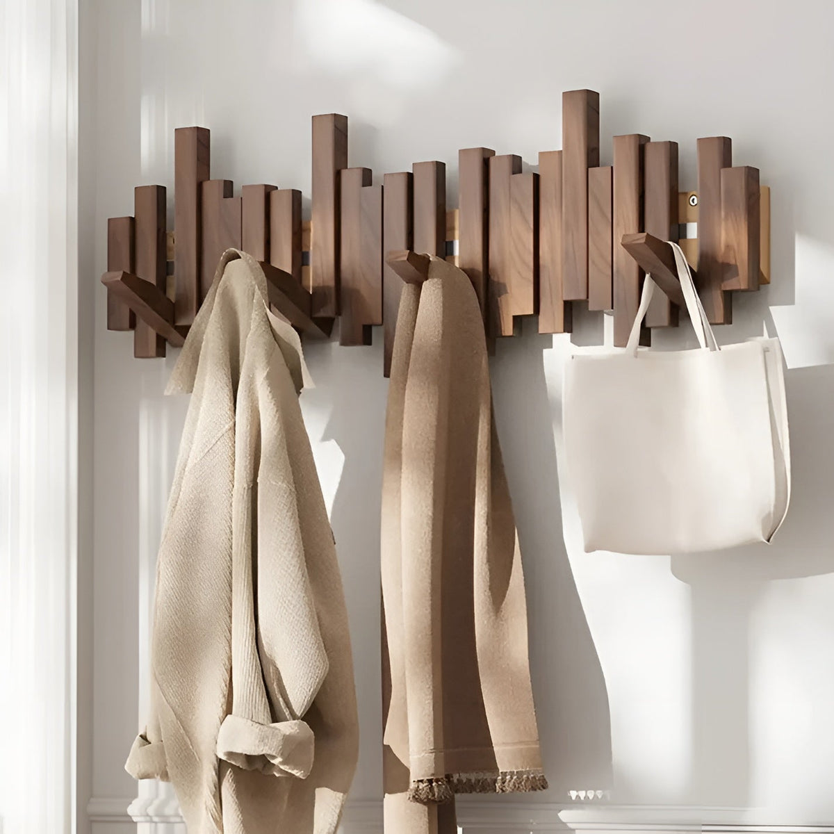 Wall-Mounted Coat Rack with Foldable Piano-Key Hooks