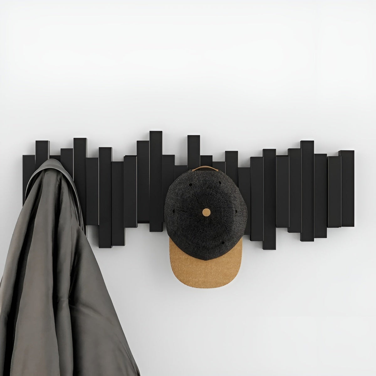 Wall-Mounted Coat Rack with Foldable Piano-Key Hooks