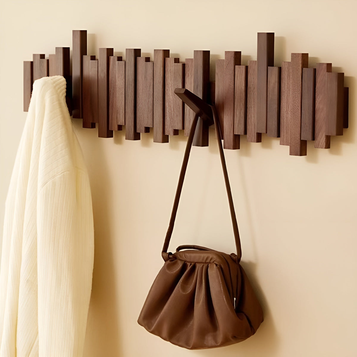 Wall-Mounted Coat Rack with Foldable Piano-Key Hooks