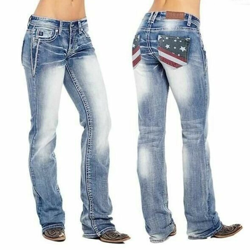 Women's Bootcut Jeans with Flag Details