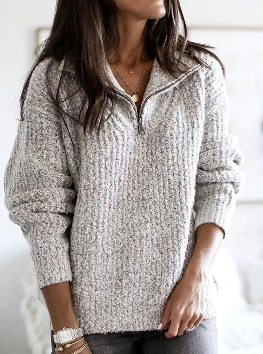 Women's Cable-Knit Ribbed Quarter-Zip Sweater