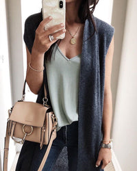 Women's Casual Oversized Open-Front Short-Sleeve Knit Vest