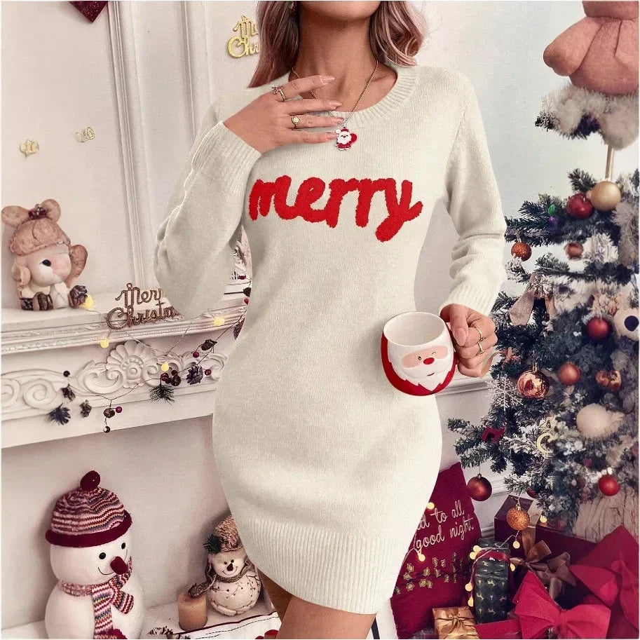 Women's Cotton-Blend Christmas Sweater – Crew Neck, Long Sleeves, Multicolor Tree Motif