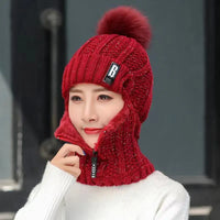 Women's Cozy Knitted Balaclava with Pompom