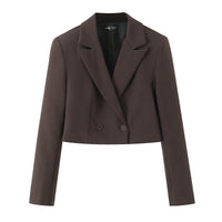 Women's Cropped Blazer with Double-Button Closure and Notched Lapel