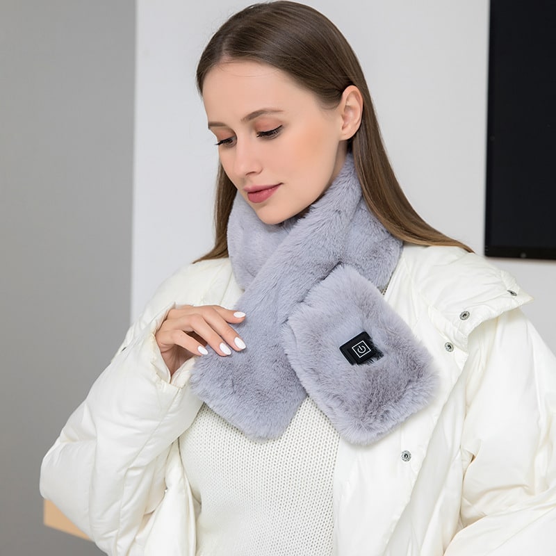 Women's Faux Fur Heated Scarf USB Electric Neck Wrap with 3 Temperature Levels