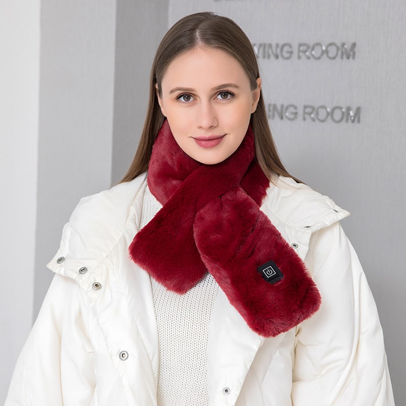 Women's Faux Fur Heated Scarf USB Electric Neck Wrap with 3 Temperature Levels