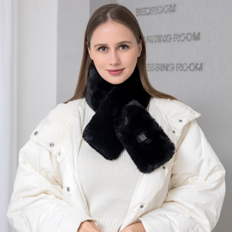 Women's Faux Fur Heated Scarf USB Electric Neck Wrap with 3 Temperature Levels