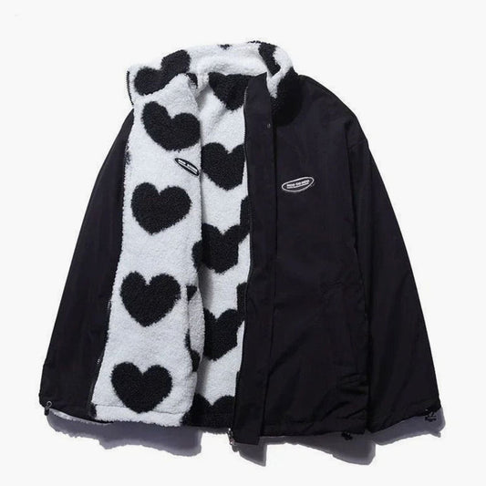 Women's Heart-Print Sherpa Zip-Up Fleece Jacket
