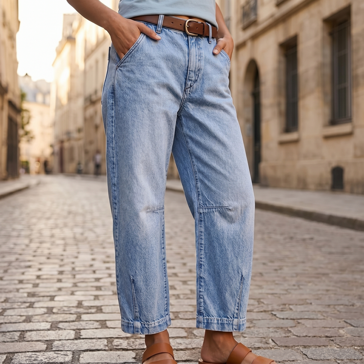 Women's High-Waist Barrel-Leg Cropped Jeans