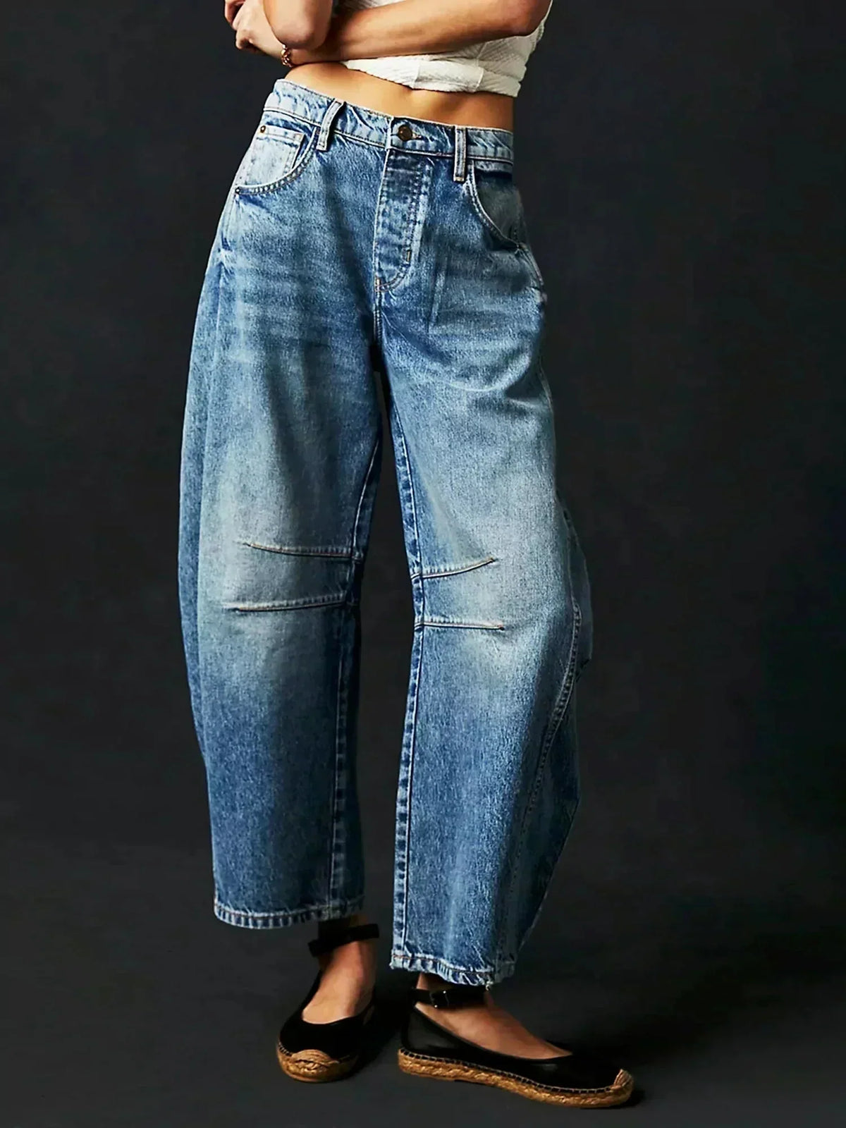 Women's High-Waisted Button-Fly Barrel Jeans