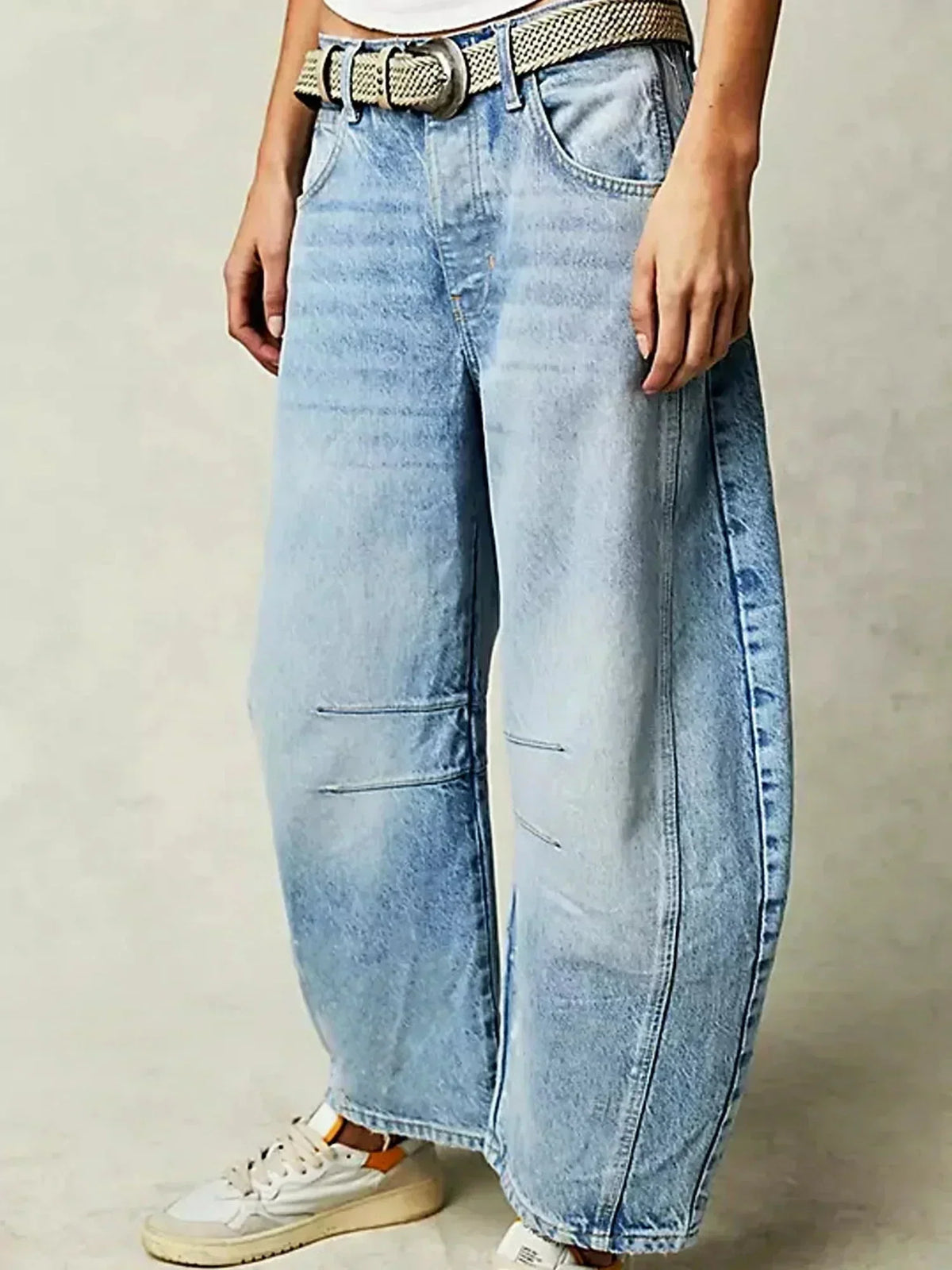 Women's High-Waisted Button-Fly Barrel Jeans