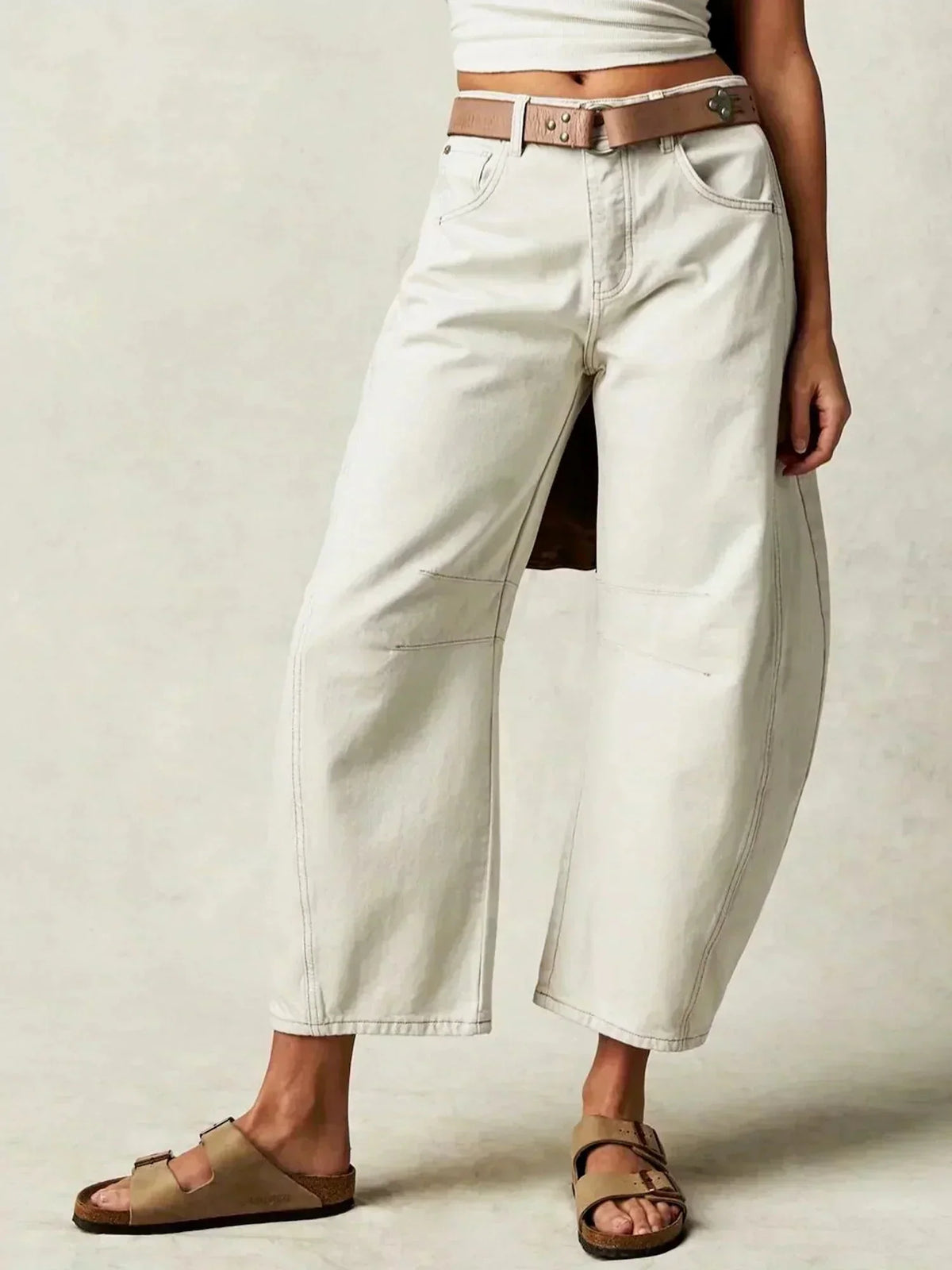 Women's High-Waisted Button-Fly Barrel Jeans