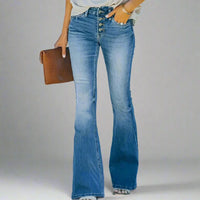 Women's High-Waisted Button-Fly Stretch Flare Jeans