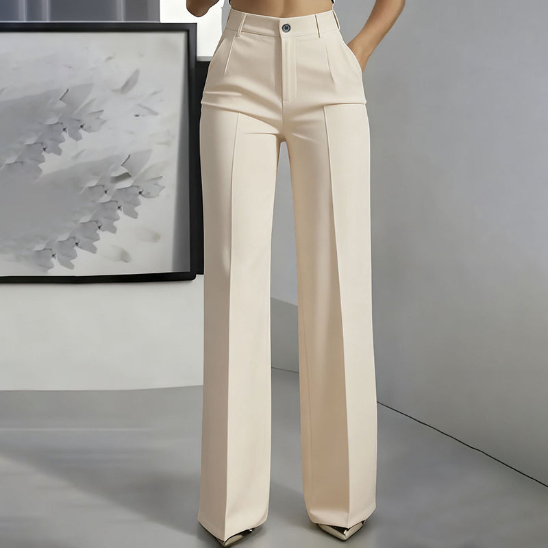 Women's High-Waisted Straight-Leg Dress Pants with Pressed Crease
