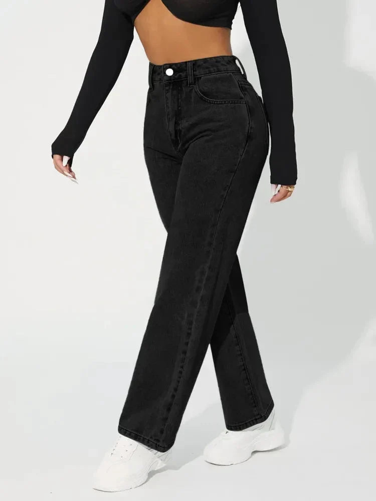 Women's High-Waisted Straight-Leg Jeans