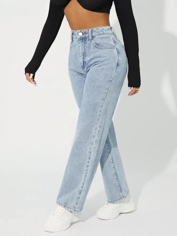 Women's High-Waisted Straight-Leg Jeans