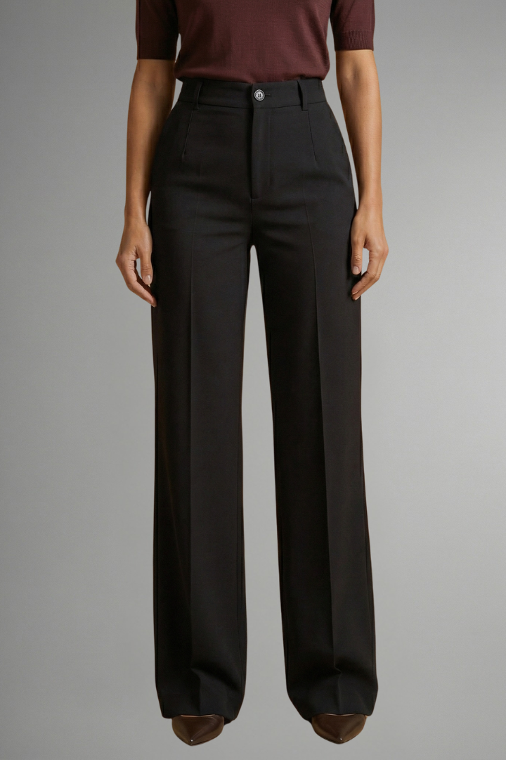 Women's High-Waisted Tailored Wide-Leg Trousers with Button Closure