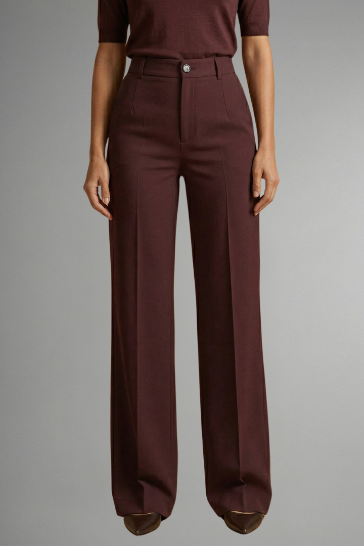 Women's High-Waisted Tailored Wide-Leg Trousers with Button Closure