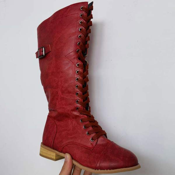 Women's Knee-High Lace-Up Leather Boots with Orthopaedic Comfort