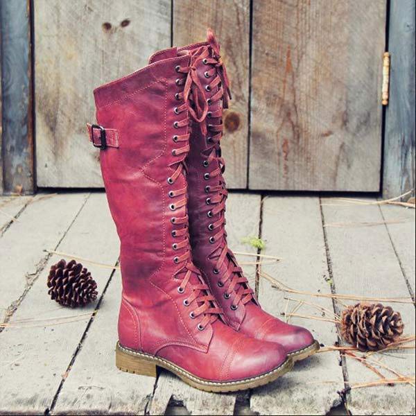 Women's Knee-High Lace-Up Leather Boots with Orthopaedic Comfort